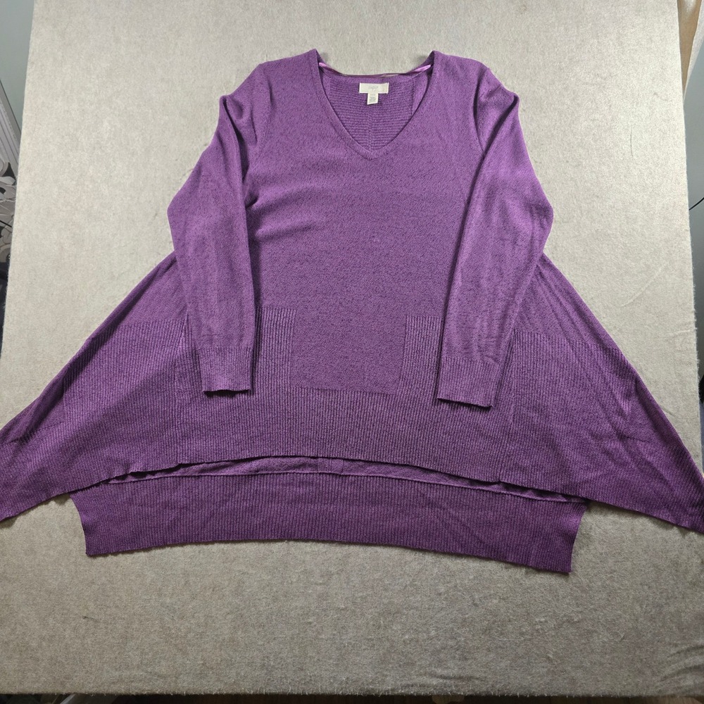Cupio Blush Womens Purple Metallic Sharkbite Hem V-Neck Knit Sweater Medium